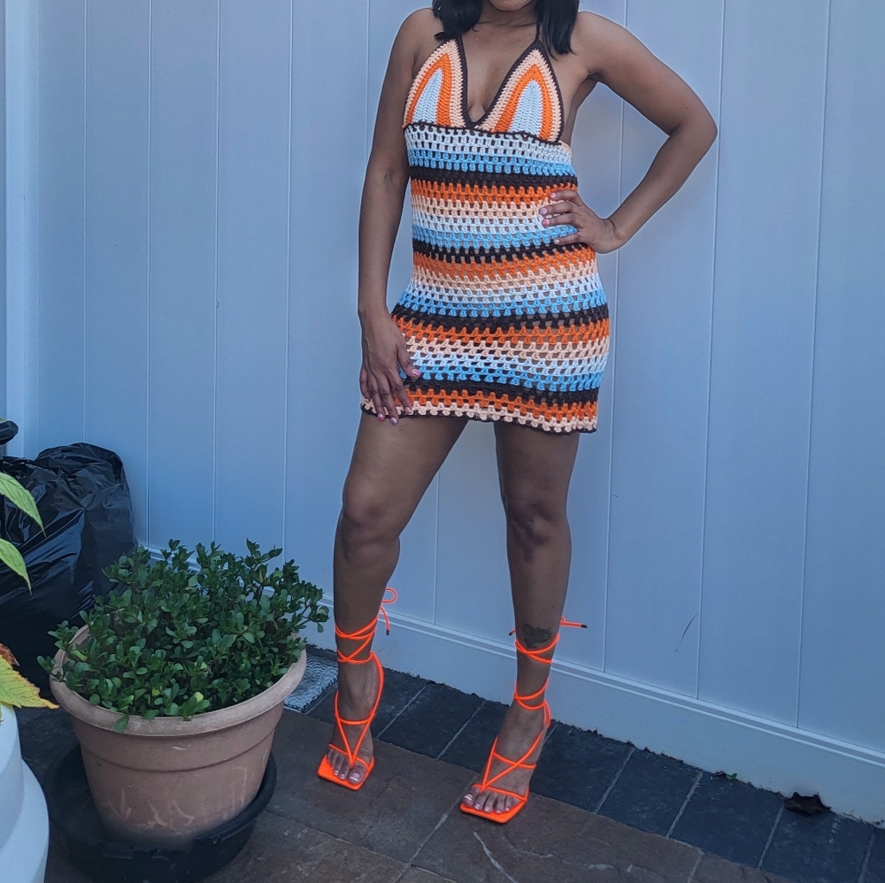 Colorful Crochet Striped Dress